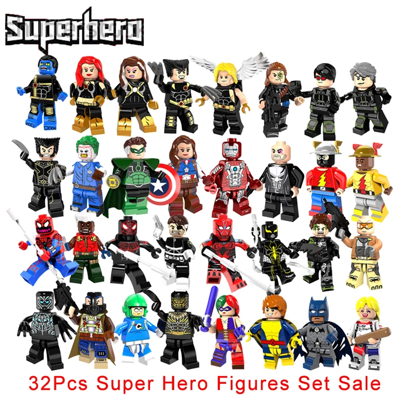 32Pcs/Set Super Heroes Building Blocks Set X-Men Quicksilver Cyclops The Ultimate Beast Reverse Flash X Force Spider Man Figures