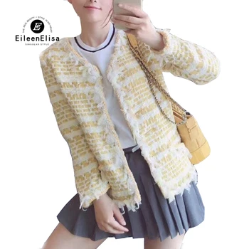 

Spring Fashion Tweed Jacket 2018 Women Autumn Yellow Jacket Outerwear Long Sleeve Coats Jackets Casual