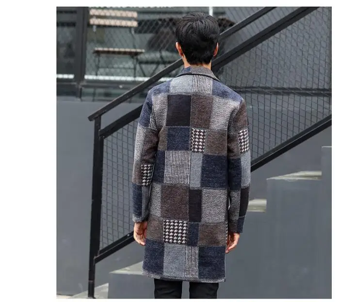 AYUNSUE, клетчатое пальто для мужчин, корейский стиль, шерстяное пальто, мужская верхняя одежда, осень и зима, мужские куртки и пальто Casaco Masculino KJ257