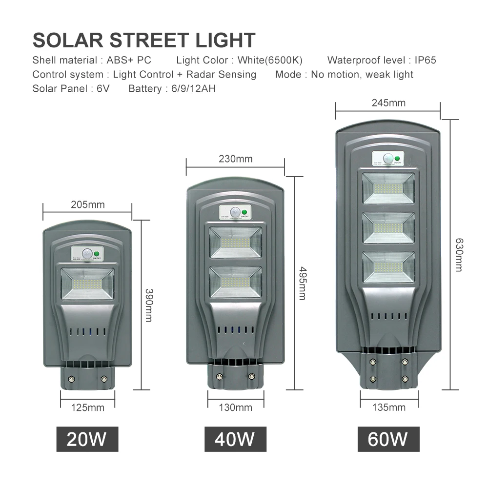 20 Вт 40 Вт 60 Вт открытый светодиодный солнечный световой радар сенсор PIR датчик движения уличные фонари IP65 водонепроницаемый для сада патио Дорога Путь