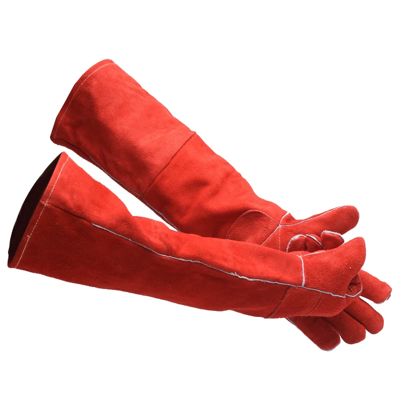 

Free shipping quality cow leather lengthed welding gloves with reinforced palm and heat and wear resistant safety protecting