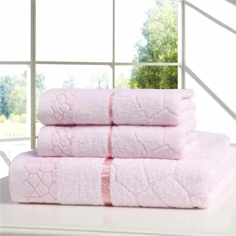 Хлопок, водный куб, набор полотенец, 3 шт., включая 1 банное полотенце, 2 полотенца для лица, высокое качество, очень мягкое полотенце - Цвет: Розовый