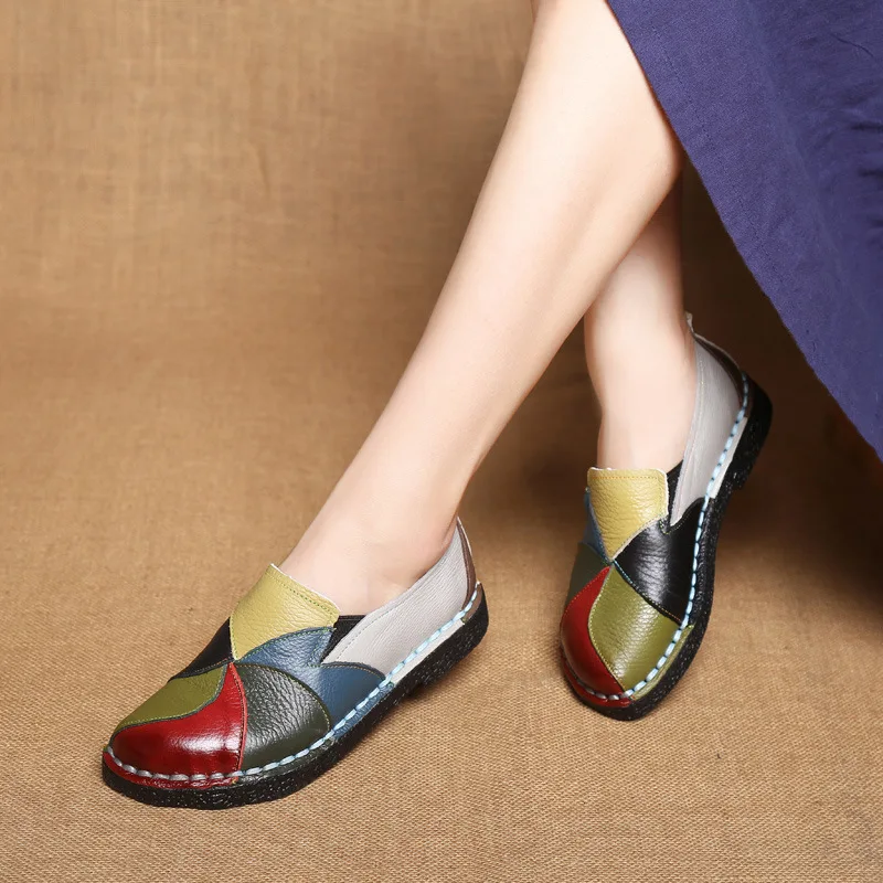 Г., новая модная обувь женские лоферы из натуральной кожи, Женская разноцветная повседневная обувь мягкая удобная обувь ручной работы женская обувь на плоской подошве