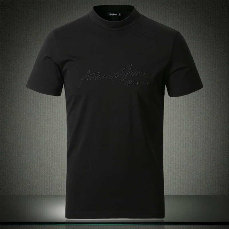 

2019 Autumn New Fashion Men T-shirts Half Turtleneck Solid Short Sleeve Orange Tees Big Yards 4XL 5XL White Black #505