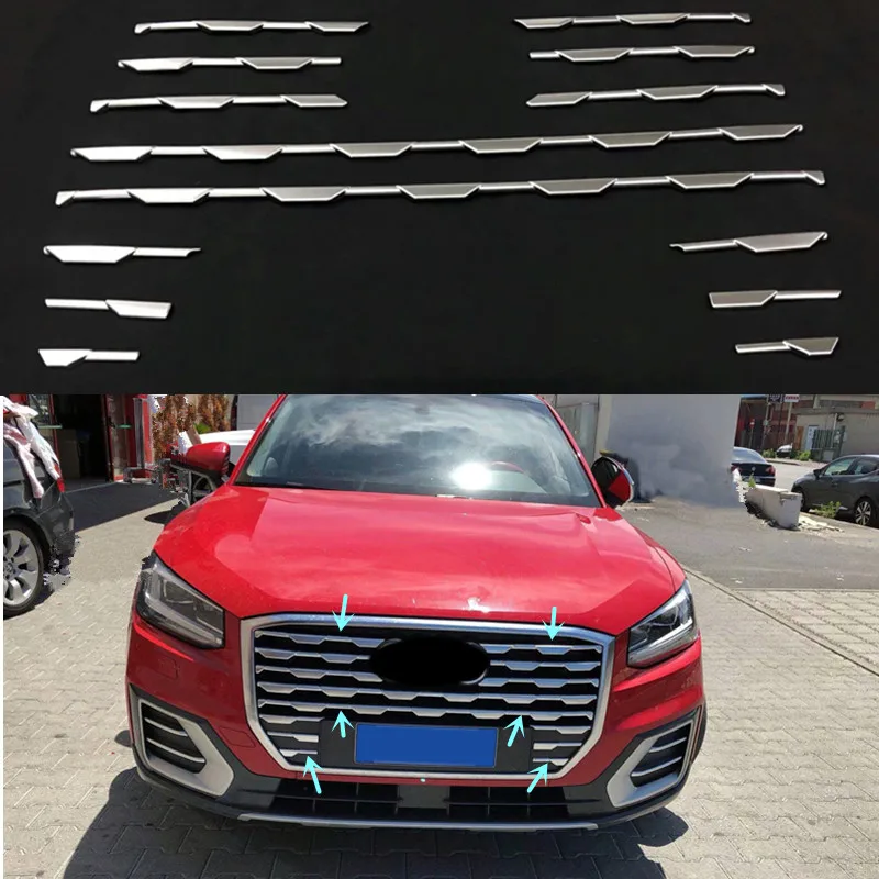 

Front Center Grille Grid Decorative Molding Cover Trim ABS Matte 14pcs Car Styling Accessories For Audi Q2 2017 2018