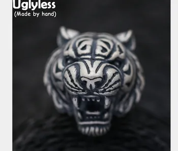 

Uglyless S 925 Sterling Silver Handmade Carved Tiger Rings Men Exaggerated King of Forest Animal Finger Ring Personalized Bijoux