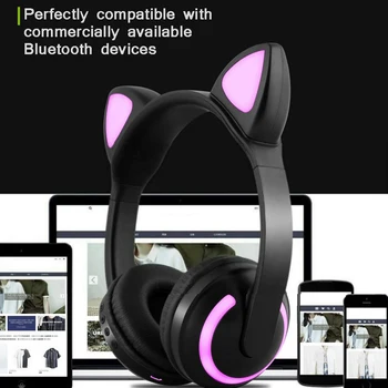 

Cat Ears Bluetooth Stereo Cat Ear Headphones Flashing Glowing cat ear headphones Gaming Headset Earphone 4 Color with LED light