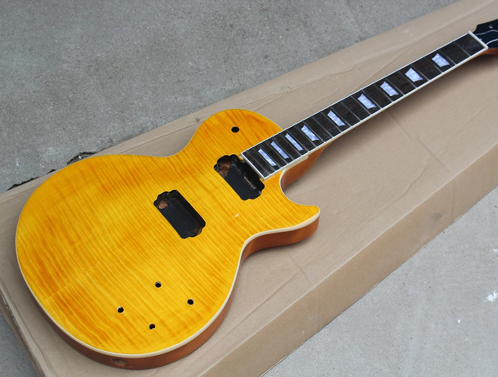 Factory Custom Semi finished Yellow Electric Guitar Kit with Rosewood