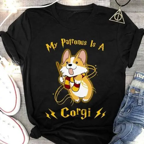 

My Patronus Is A Corgi TShirt Black Cotton Men Cartoon t shirt men Unisex New Fashion tshirt free shipping top ajax t shirts