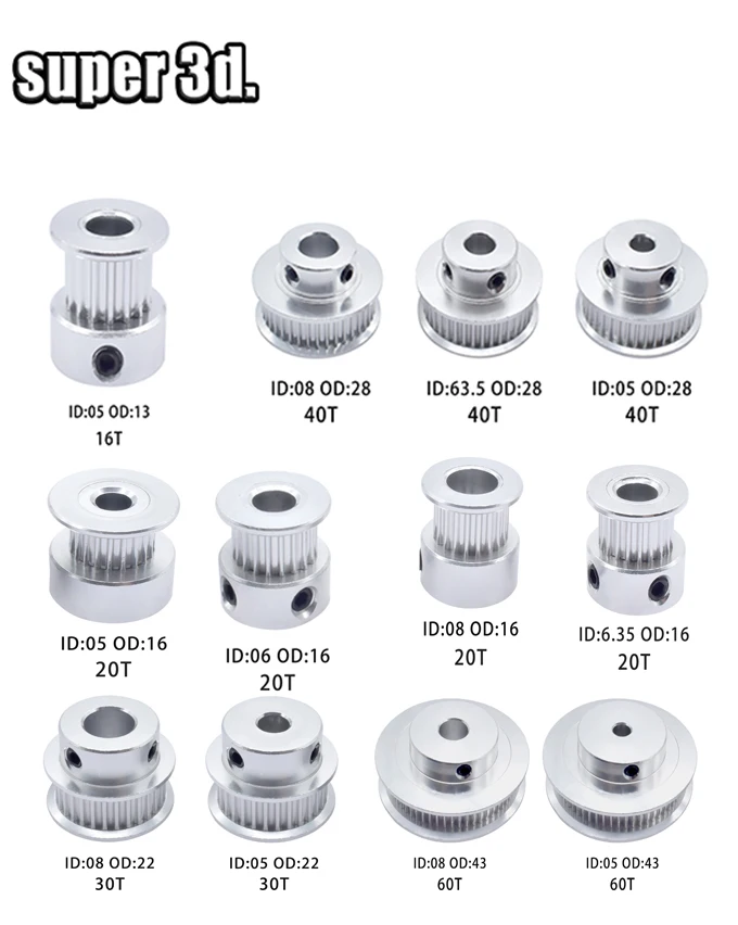 

2GT/GT2 Timing Pulley16/20/30/40/60 teeth Bore 5/6.35/8mm Synchronous Wheels Gear Width 6mm 3D Printer Reprap CNC Parts