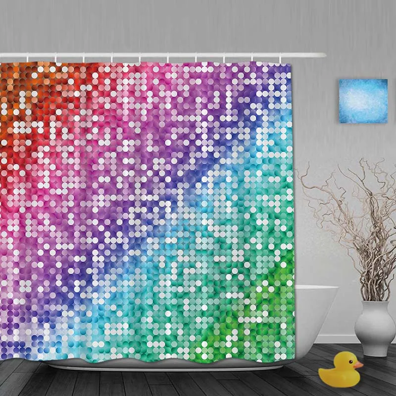 Rainbow Decor Bathroom Shower Curtain Printed Sequin Stripe Shower