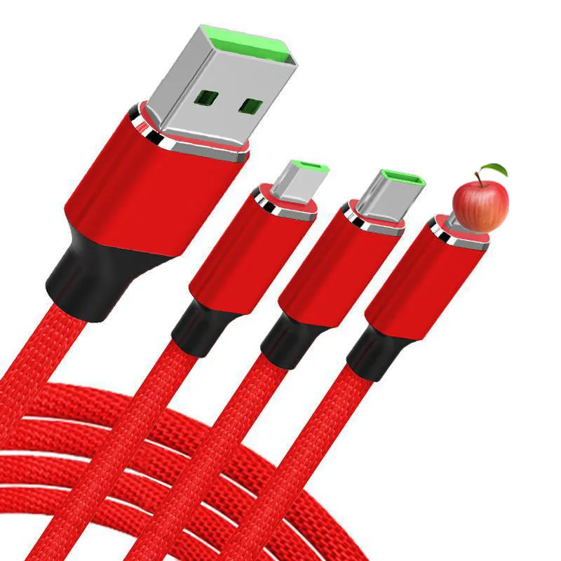 

Fabric Data Charging Cable Three In One Usb Extension Cable For Apple Android Type-c Mobile Phone Charge Line Dropshipping