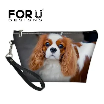 

FORUDESIGNS Charles Hound Women Cosmetic Case Necessity Wash Kit Makeup Bag 3D Animal Dog Print Luxury Leather Organize Toiletry