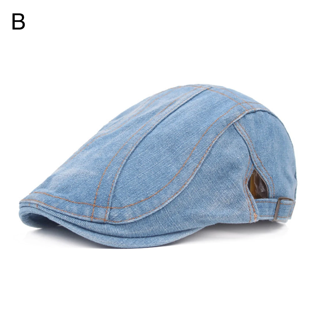 1PC Fashion Handsome Denim Beret Hat Casual Men Women's Vintage Sunscreen Cabbie Ivy Flat Caps Blue Color Outdoor Sports Caps