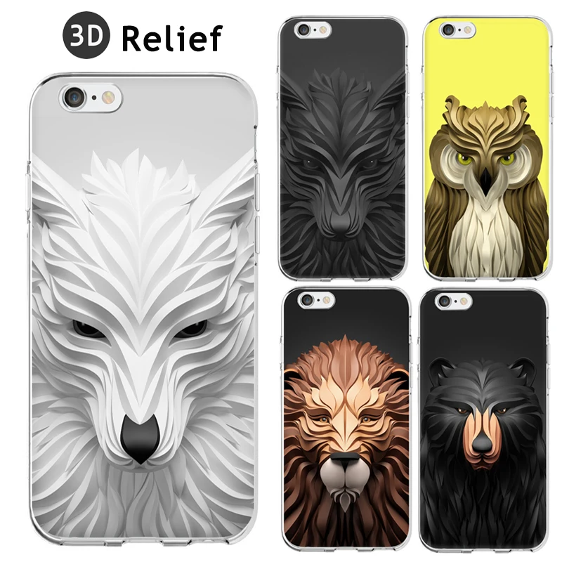 Cool 3D Relief Painting Geometric Graphic Animal Pattern Coque Fundas Hard Clear Case For iPhone 5 5S 6 6S 6Plus SE