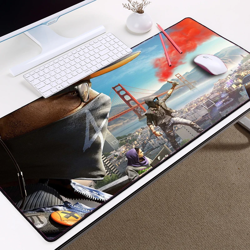 Congsipad Big Size Table Mat Watch_Dogs 2 Game Pattern Mousepad Mat Wrench Mask 400x900MM Size Locked Edge To Decorate Desk