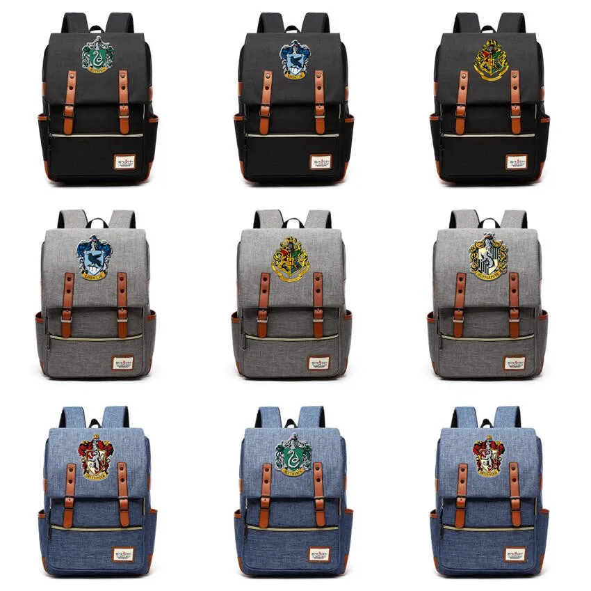 

Hogwarts school Backpack Canvas School shoulder bag preppy style Laptop traveling rucksack for teenagers