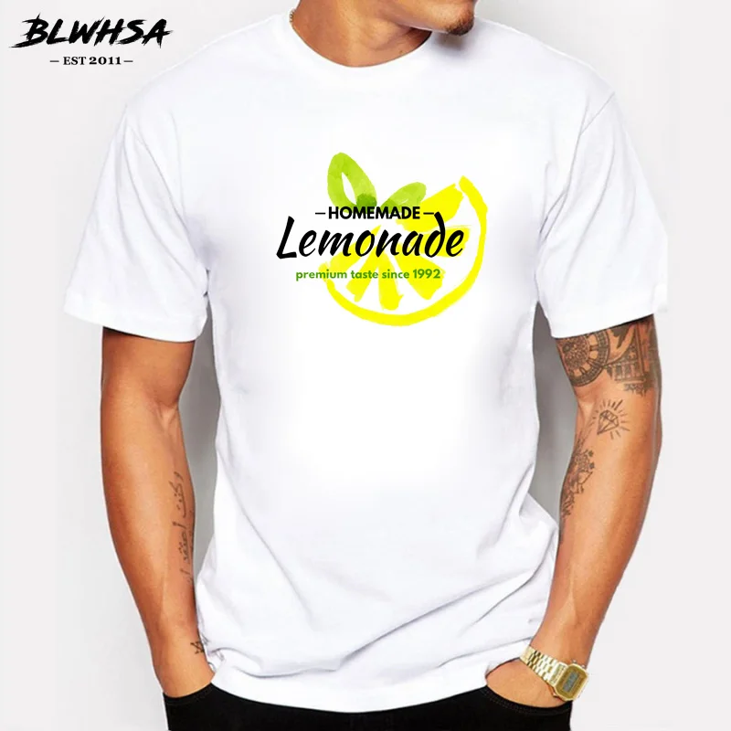 BLWHSA Homemade Lemonade Print T shirt Men's Casual Cotton Short Sleeve ...