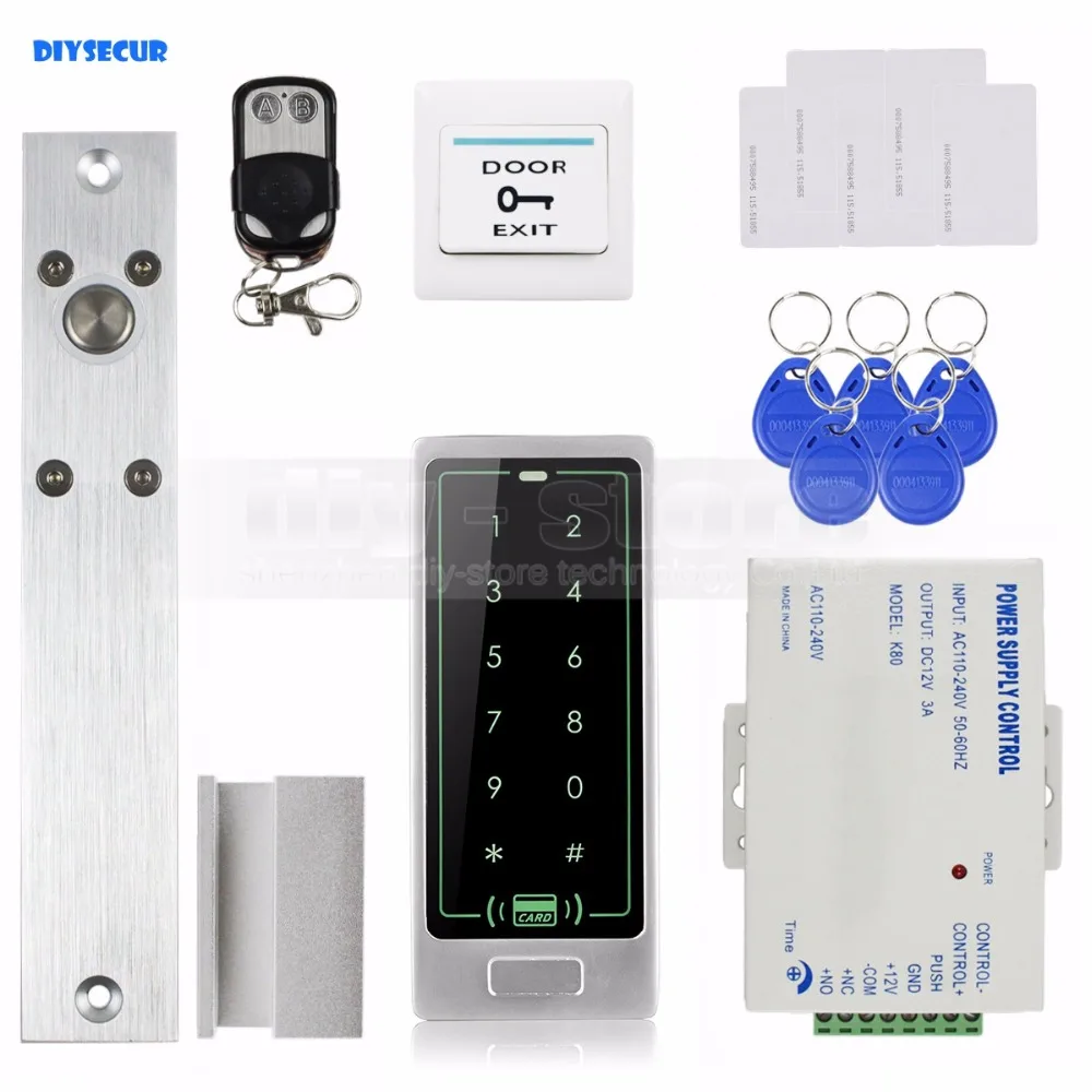 

DIYSECUR Remote Control Electric Bolt Lock RFID Touch Reader Password Keypad Door Access Control Security System Kit