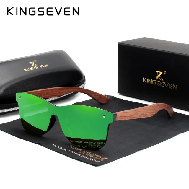 KINGSEVEN Natural Wooden Sunglasses Men Polarized Fashion Sun Glasses Original Wood Oculos De Sol Masculino green bubinga wood