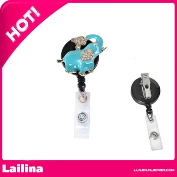 

New Limited Edition Custom Bling 3D Crystal Rhinestone Sprouting Elephant Badge Reel Retractable Elephant ID Badge Holder