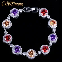 CWWZircons высокое качество звено цепи красочные круглые кубический цирконий Кристалл теннисные браслеты ювелирные изделия для женщин аксессуары CB007