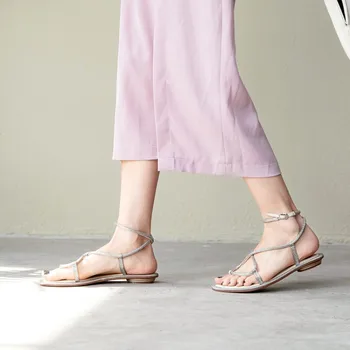 

MLJUESE 2019 women sandals buckle strap Rome style silver color open toe low heels beaches sandals party dress size 34-40