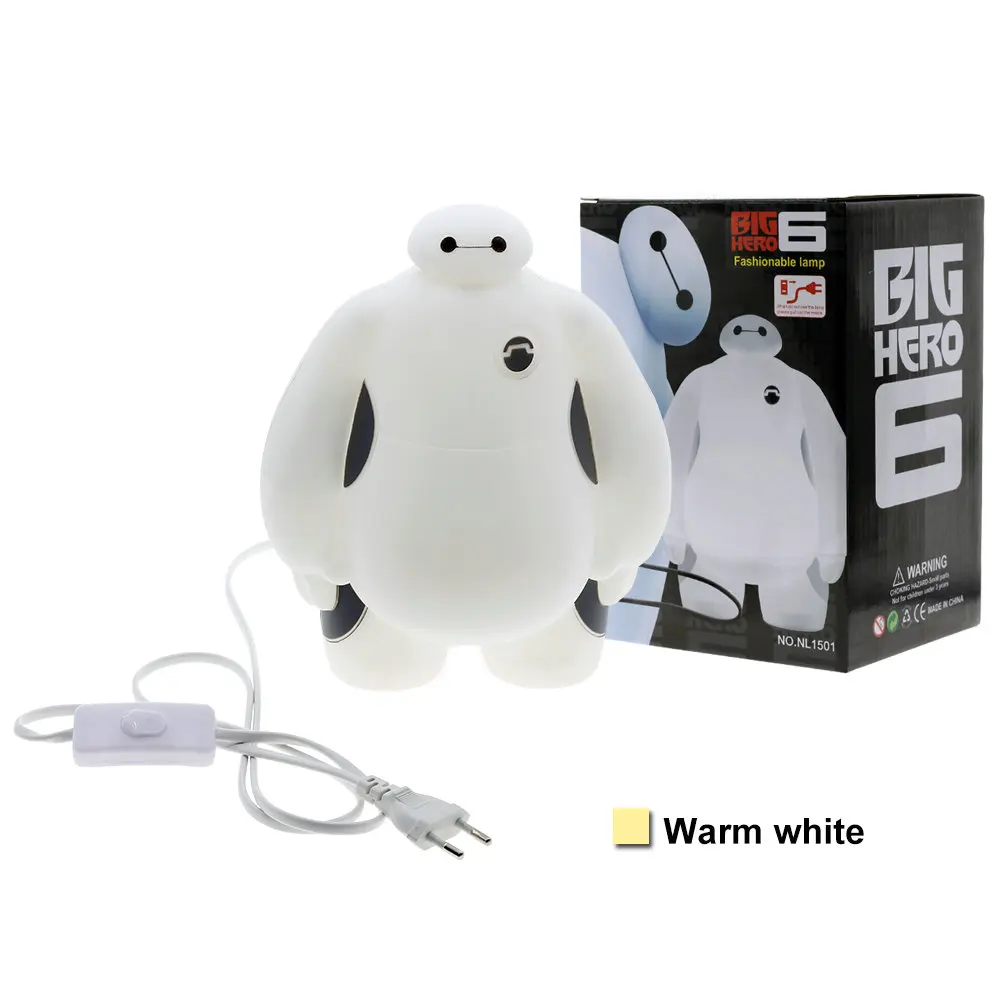 Большой Герой 6 светодиодный ночник BayMax лампы AC220V RGB/теплый белый детский подарок Спальня украшения дома Новинка освещение - Цвет: Warm White