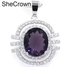 SheCrown Довольно фиолетовый шпинель Белый CZ дамы подарок серебряный кулон 32x24 мм