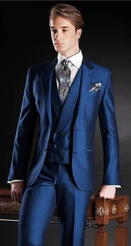 

2017 New Slim Fit Groom Tuxedos Bule Best man Suit Notch Lapel Groomsman Men Wedding Suits Bridegroom(Jacket+Pants+Vest)