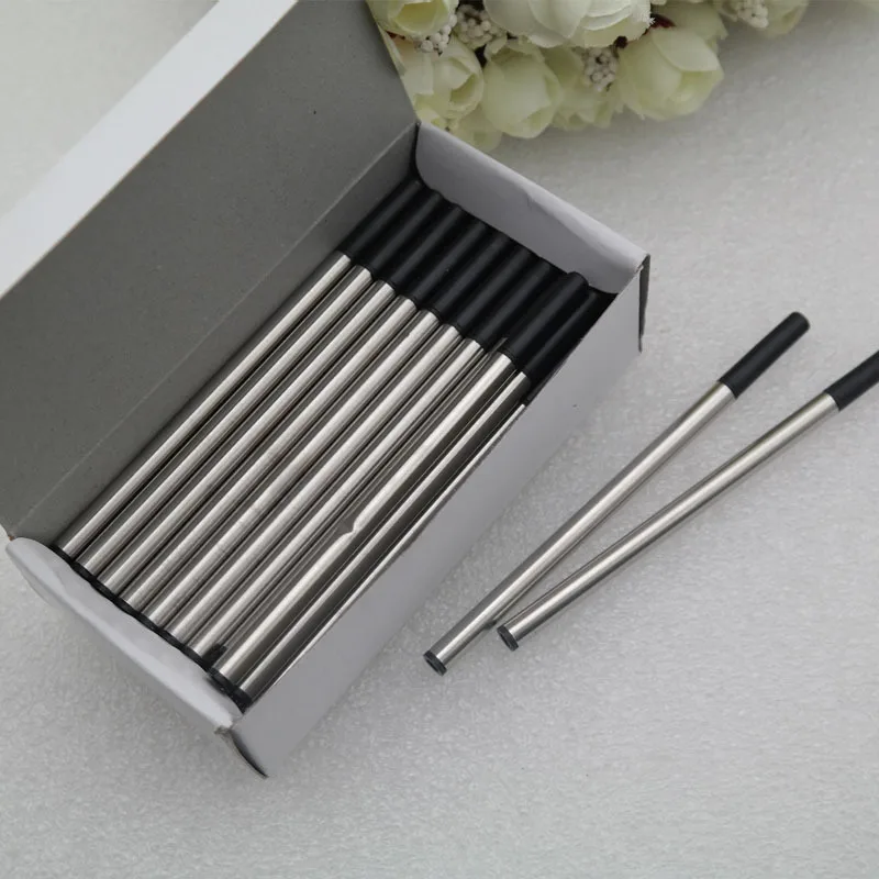 

100pcs/lot Imported ink pen refill 0.5 mm water-borne pearl core black metal refill wholesale