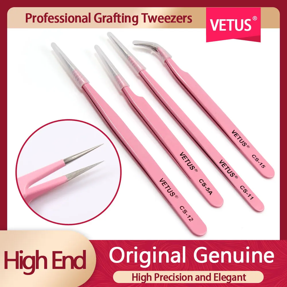 100% VETUS Stainless Steel Eyelash Tweezers 20PCS Eyelashes Extension Tweezer Lashes Pincet High Precision Maquiagem