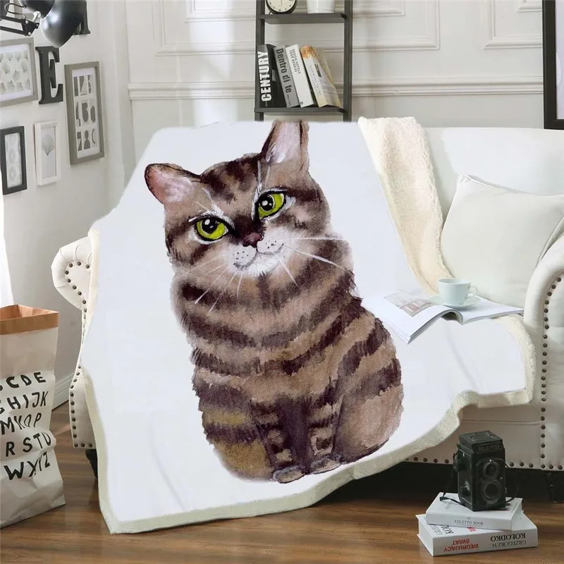 

Thick Warm Blanket Cat Print Blanket for Bedroom Tapestry Coral Fleece Fabric Soft Cover Covered Blanket New Home Decorations
