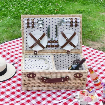 

Outdoor Picnic Basket Heat Preservation Willow Braided Basket Rattan Braided Holding Basket Picnic Basket With Cover And Tablewa