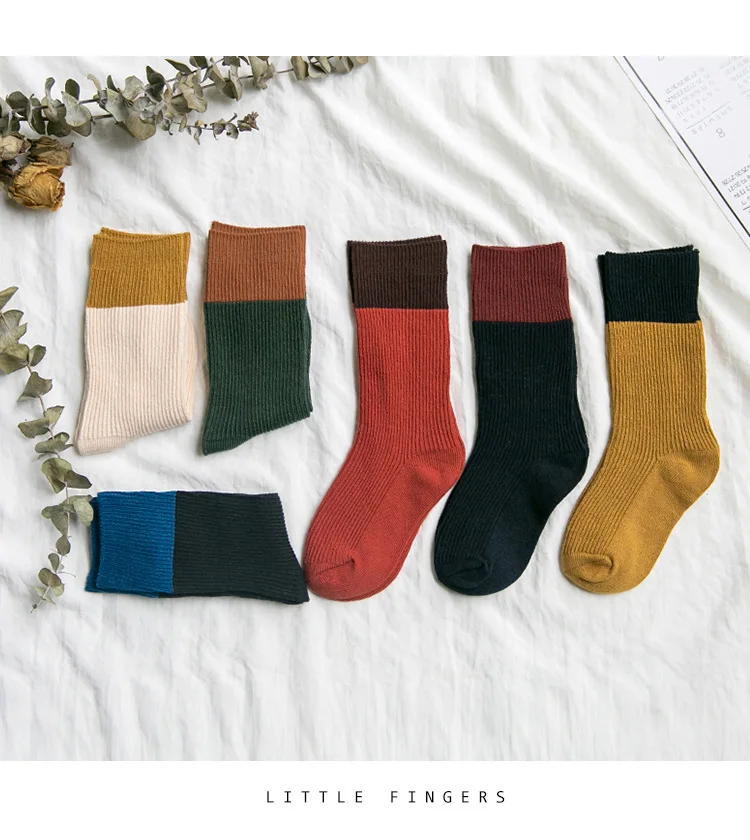 3 пар/лот, осенне-зимние детские носки хлопковые носки с оборками для мальчиков и девочек, детские длинные носки в полоску в стиле пэчворк