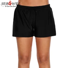SEBOWEL женские эластичные шорты для плавания с завязками, купальный костюм размера плюс, сексуальное бикини, нижняя одежда для плавания, пляжные шорты, черные, синие
