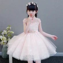 Летнее элегантное милое розовое детское роскошное кружевное платье принцессы с вышивкой на день рождения и свадьбу, бальное платье, одежда