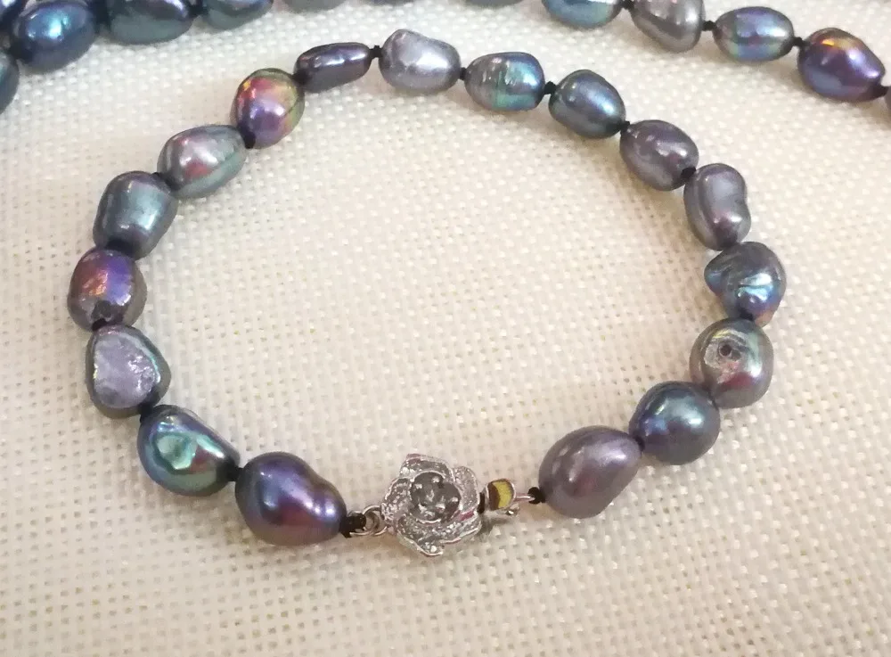 Женские свадебные браслет 10x11 мм черный синий серый коричневый зеленый барокко Жемчуг натуральный пресноводный жемчуг ручной работы цветок застежка ювелирные изделия