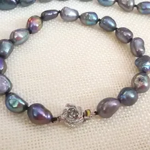 Женские свадебные браслет 10x11 мм черный синий серый коричневый зеленый барокко Жемчуг натуральный пресноводный жемчуг ручной работы цветок застежка ювелирные изделия