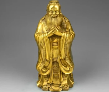 

China Confucianism Brass Copper Classical Famous Kong Zi Kongzi Confucius Statue