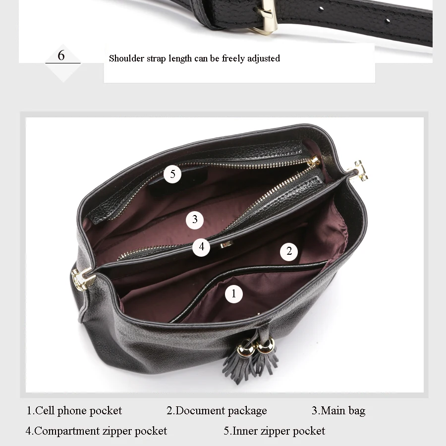 ESUFEIR Брендовая женская сумка из натуральной кожи, сумка-мешок с кисточкой, модная сумка на плечо, женская сумка-мессенджер, повседневная сумка-тоут для женщин
