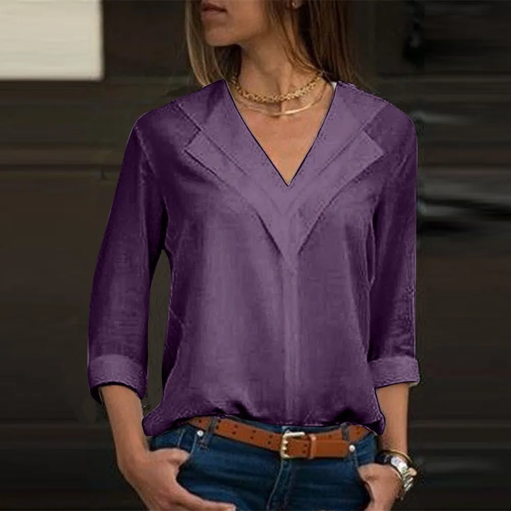 Повседневная модная простая женская шифоновая Удобная Однотонная футболка офисная однотонная женская однотонная рулонная рукав 50