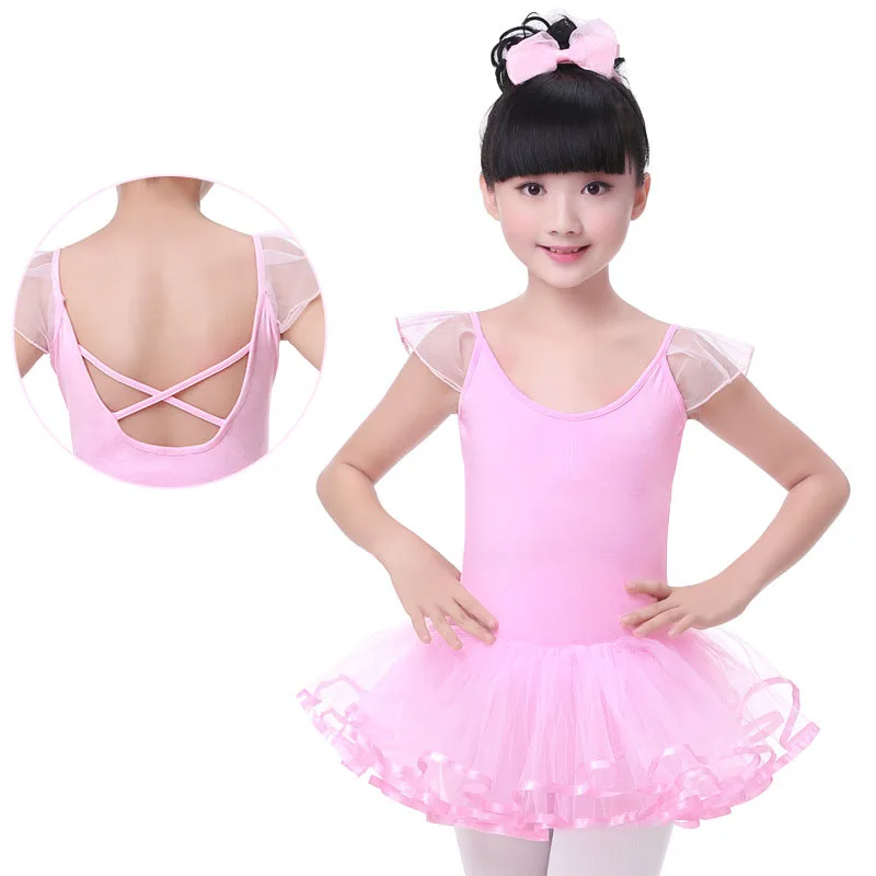 Балетное платье для танцев для девочек, цельное газовое платье для упражнений, детское балетное платье-пачка с перекрещивающейся спинкой, костюм, JQ-293