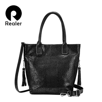 

REALER genuine leather shoulder bag women handbag brand designer Hobo bag tote fashion ladies bags crossbody high quality female