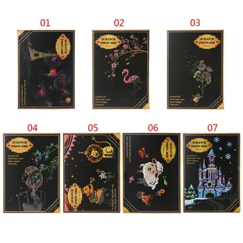 

4Pcs/Set Creative Color Postcard Scraping Night Scenes Scratching Cartoon Animal Characters Greeting Cards