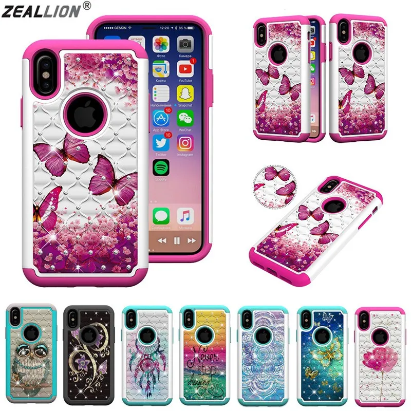 ZEALLION для Apple iPhone 6 6s 7 8 Plus X XR XS Max Блестящий Алмазный Гибридный ПК и Силиконовый