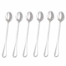 6-piece 430 Cubiertos de Acero Inoxidable Utensilios de Cocina de Mango Largo Agitación Café Cucharas de Postre Zumo de Fruta Cuchara de Mezcla