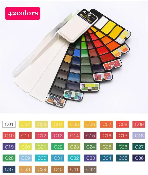 Conjunto com Escova de Água Pigmento para a Mão-ferramentas de Desenho Cor de Água de Viagem Superior 42 Sólida Aquarela Pintura Caneta Dobrável 18 - 25 33 12 Pintura Conjunto Com Escova De Água Caneta