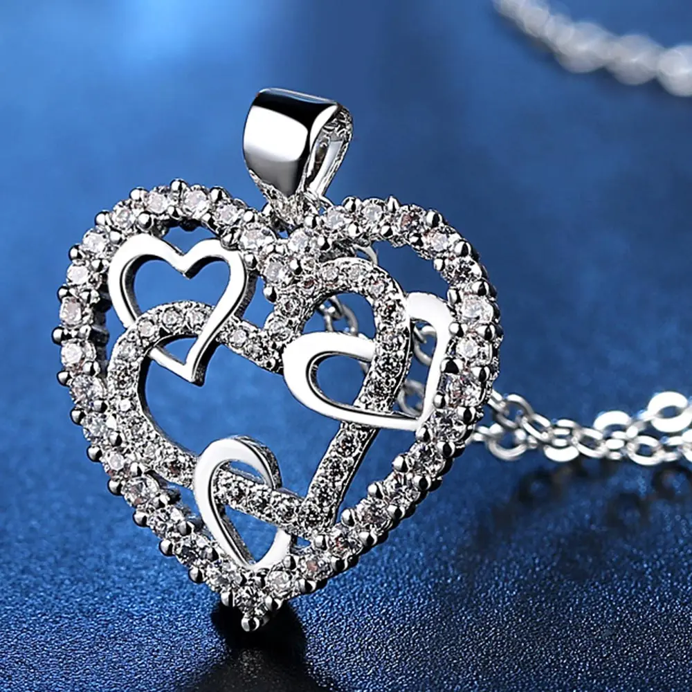 Новое модное серебряное/розовое золото ожерелье в форме сердца AAA кубический цирконий Свадебные/вечерние ювелирные изделия лучшие подарки на день Святого Валентина