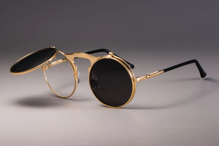 CCSPACE стимпанк металлические круглые солнцезащитные очки для мужчин и женщин Ретро Круглые Солнцезащитные очки Брендовые дизайнерские модные очки с защитой от ультрафиолета - Цвет линз: gold black